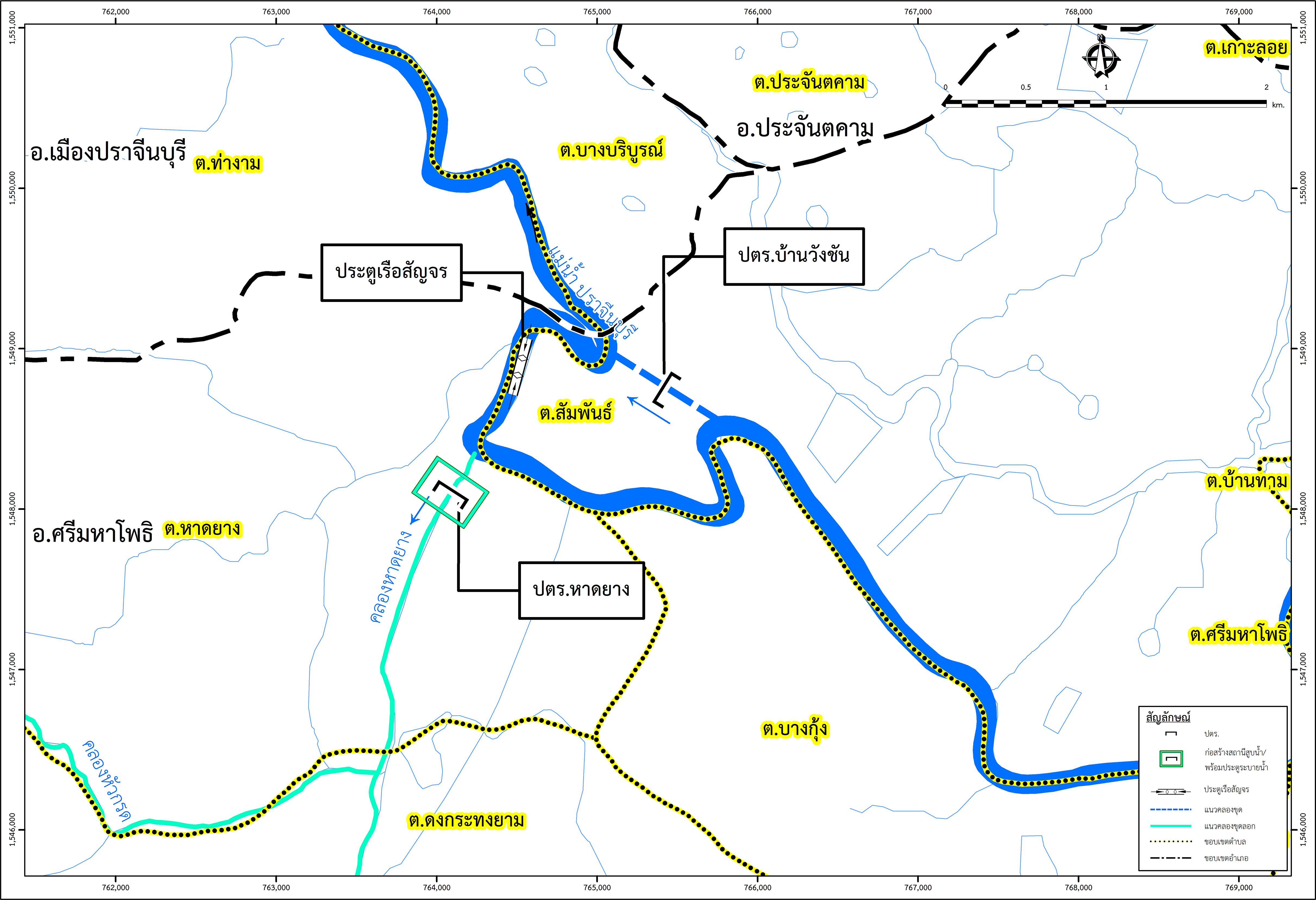 แผนที่ขอบเขตการปกครองโครงการประตูระบายน้ำบ้านวังชัน